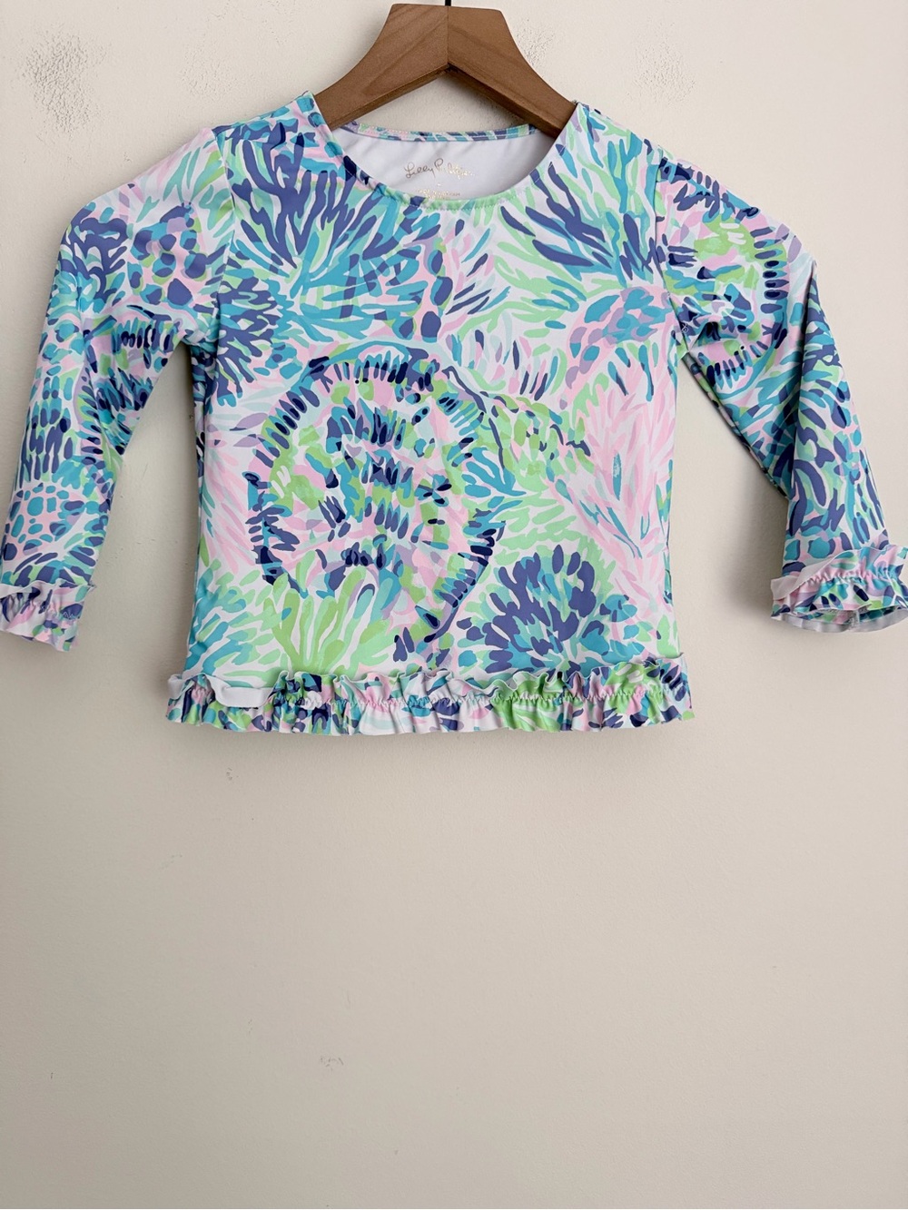 Lilly Pulitzer Girls Margo UPF+ 50 Rashguard Top Multi Shell Party ruffles 6